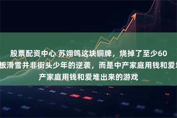 股票配资中心 苏翊鸣这块铜牌，烧掉了至少600万代价，单板滑雪并非街头少年的逆袭，而是中产家庭用钱和爱堆出来的游戏